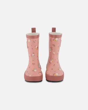 Rain Boots Pink Little Flowers Print