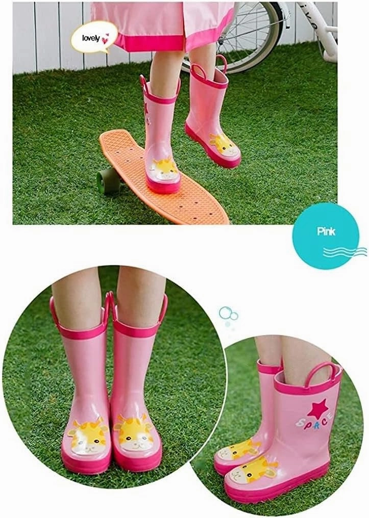 rain Boots Children's Rubber Rain Boots Girls Waterproof Rain Boots Pink Water Pump Non-Slip Sole Antiskid rain Boots (Color : Pink Size : 16cm)