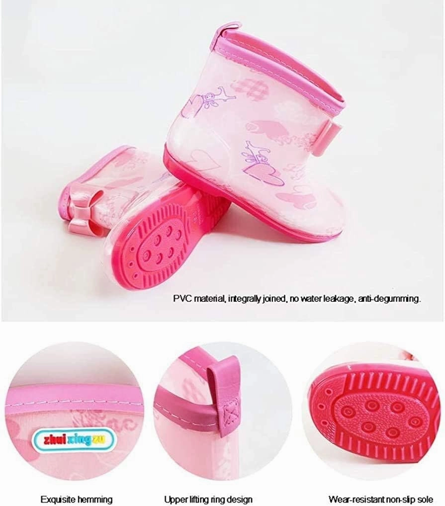 rain Boots Toddler Rain Boots Girls Rain Boots Non-Slip Waterproof Boots Cute Style Design Antiskid rain Boots (Color : Pink Candy Size : 16cm)