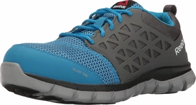 Reebok Work Women's RB044 Sublite Cushion Athletic Work Shoe Blue and Grey Alloy Toe Safety
