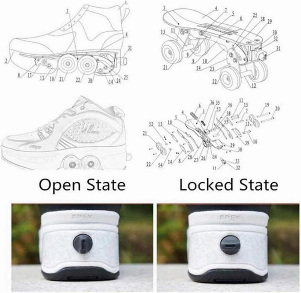 Roller Skate Shoes for Women, Double-Row Deform Quad Roller Skates, Automatic Walking Shoes Detachable Roller Skate, Shoes with Wheels for Girls Boys, Skating Shoes Unisex