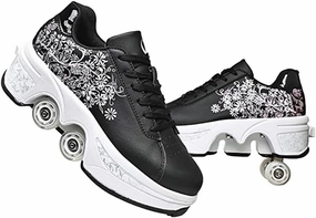 Roller Skate Shoes for Women, Double-Row Deform Quad Roller Skates, Automatic Walking Shoes Detachable Roller Skate, Shoes with Wheels for Girls Boys, Skating Shoes Unisex
