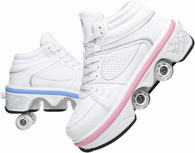 Roller Skate Shoes for Women, Double-Row Deform Quad Roller Skates, Automatic Walking Shoes Detachable Roller Skate, Shoes with Wheels for Girls Boys, Skating Shoes Unisex