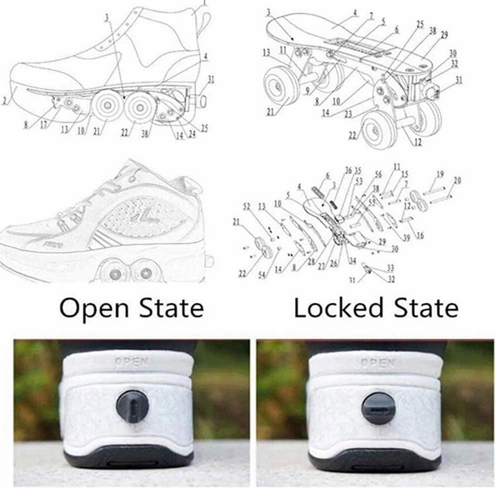 Roller Skate Shoes for Women, Double-Row Deform Quad Roller Skates, Automatic Walking Shoes Detachable Roller Skate, Shoes with Wheels for Girls Boys, Skating Shoes Unisex