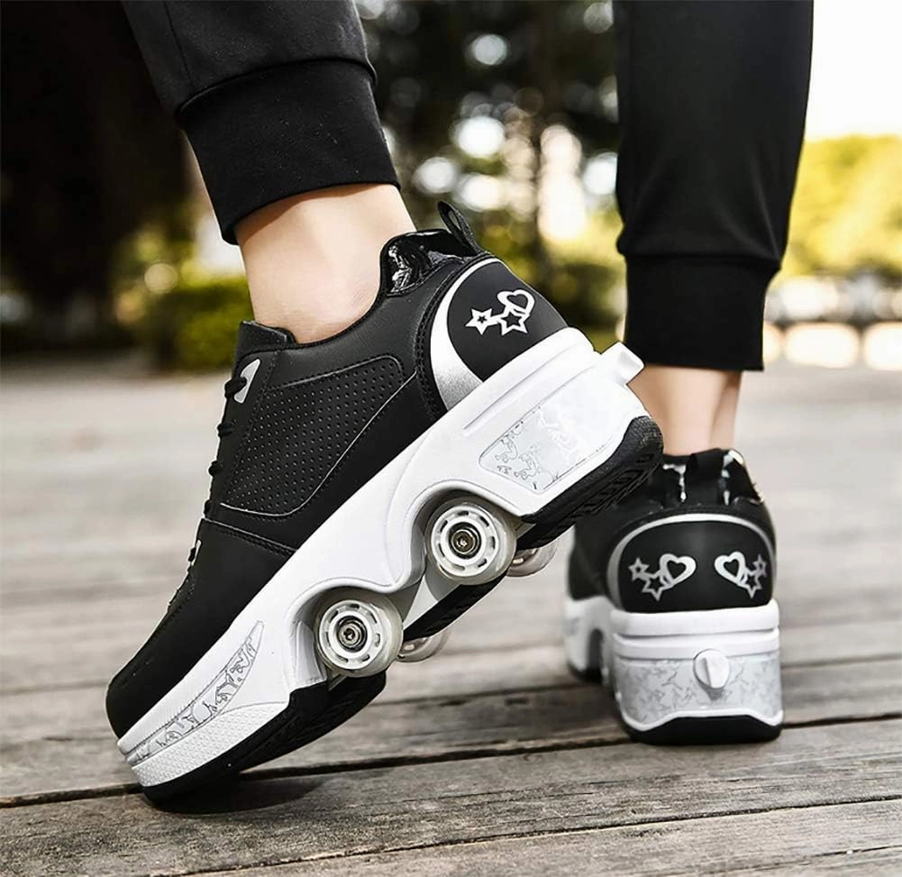Roller Skate Shoes for Women, Double-Row Deform Quad Roller Skates, Automatic Walking Shoes Detachable Roller Skate, Shoes with Wheels for Girls Boys, Skating Shoes Unisex