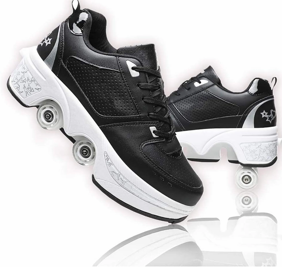 Roller Skate Shoes for Women, Double-Row Deform Quad Roller Skates, Automatic Walking Shoes Detachable Roller Skate, Shoes with Wheels for Girls Boys, Skating Shoes Unisex