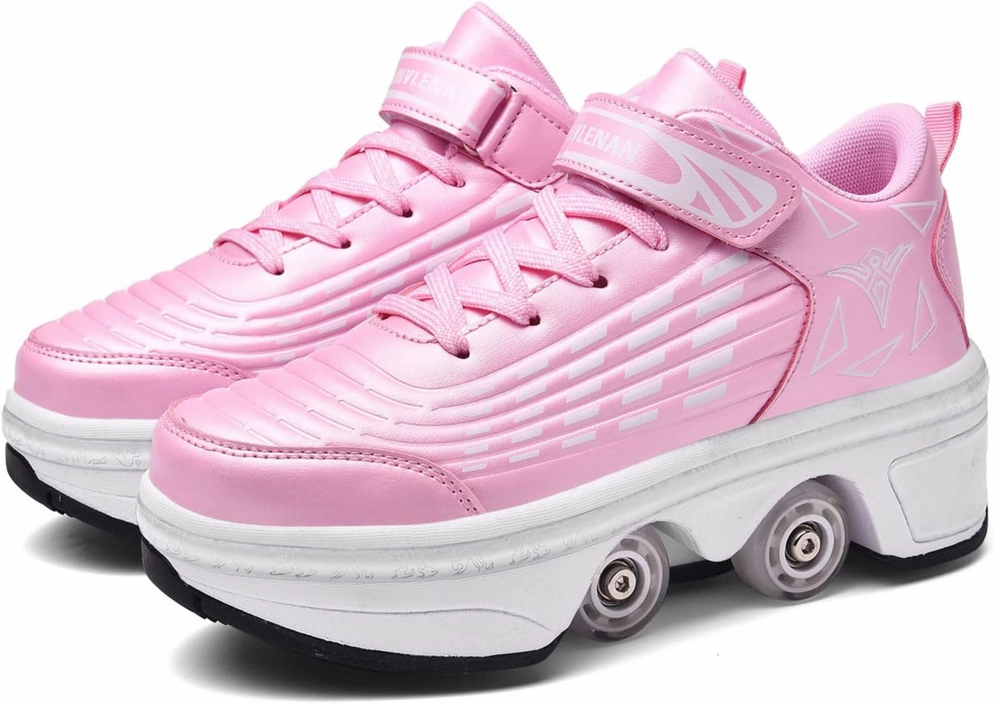 Roller Skates Shoes for Boys Girls, Multifunctional Roller Skates Deformation Automatic Walking Shoes with Double-Row Deform Wheel Adult Children's Skating Shoes,Pink-6.5BigKid