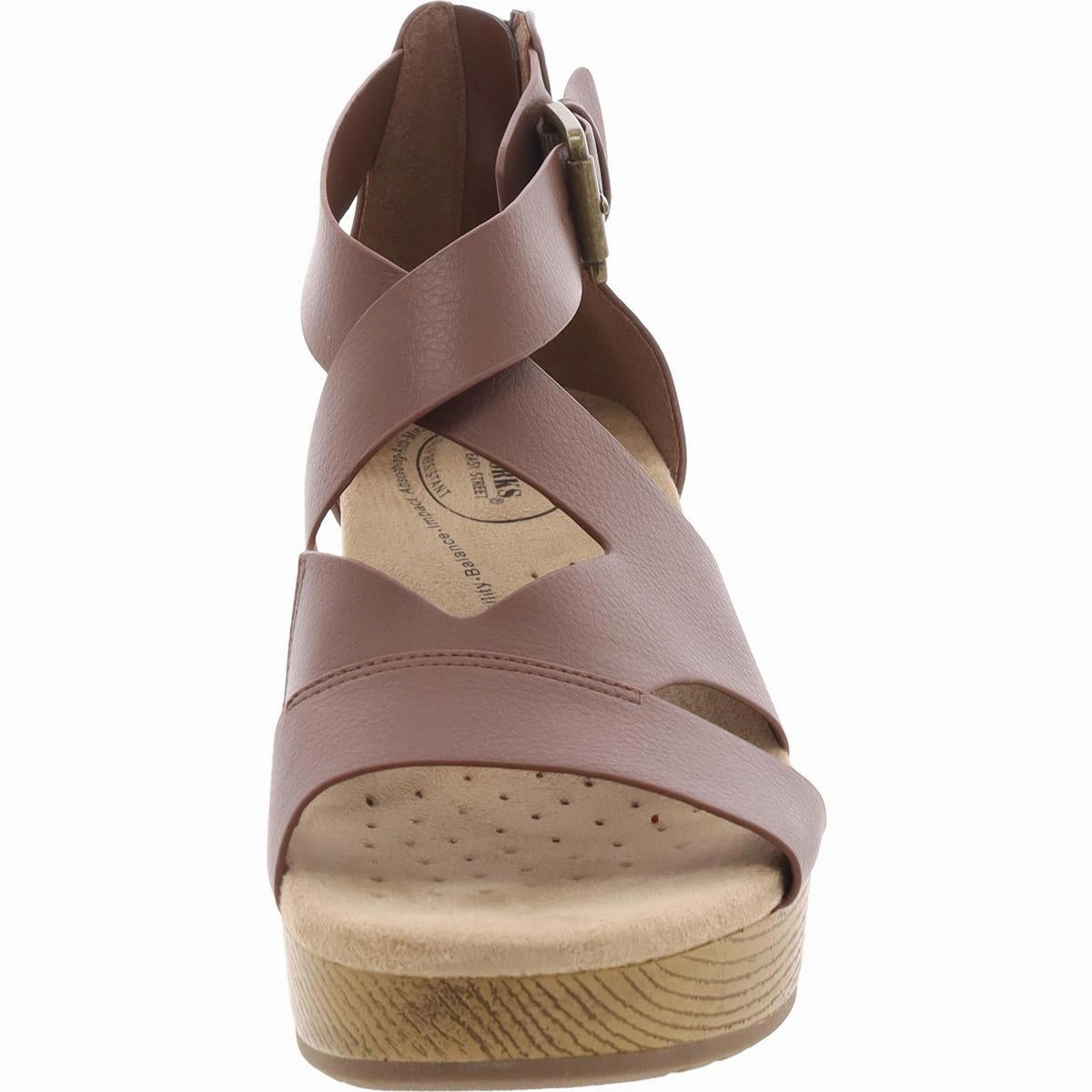 Roza Womens Faux Leather Wedge Ankle Strap