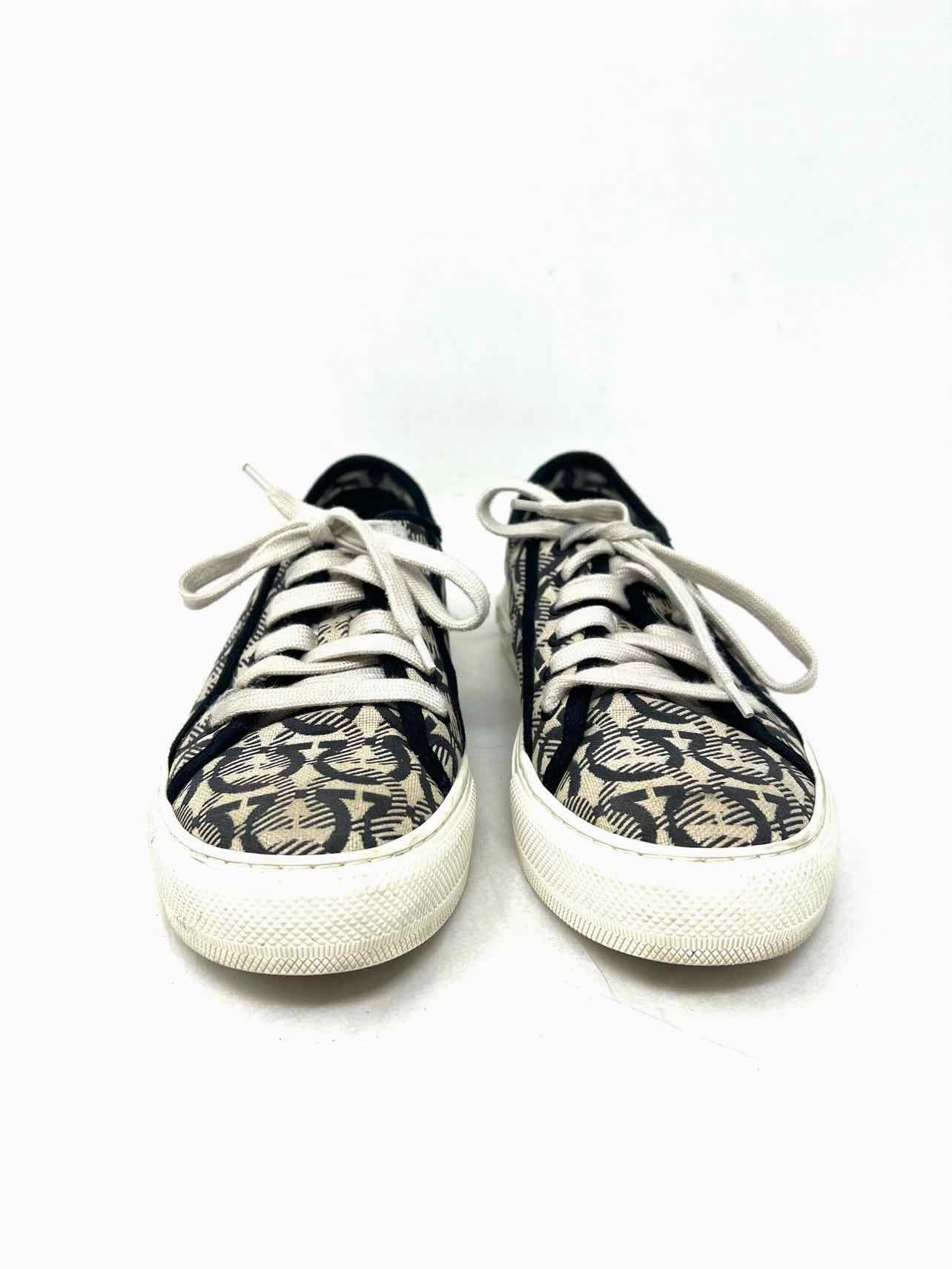 Salvatore Ferragamo Size 8.5 Beige/Black Signature Lace-Up AS IS Shoes Sneakers
