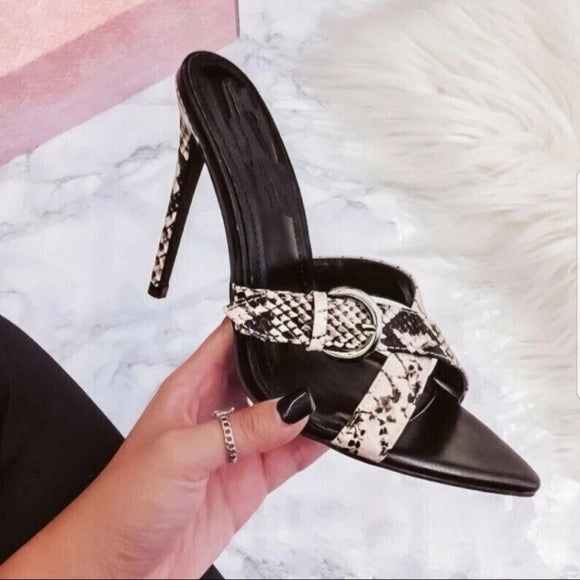 Sharon Snake Print Criss-Cross Mules