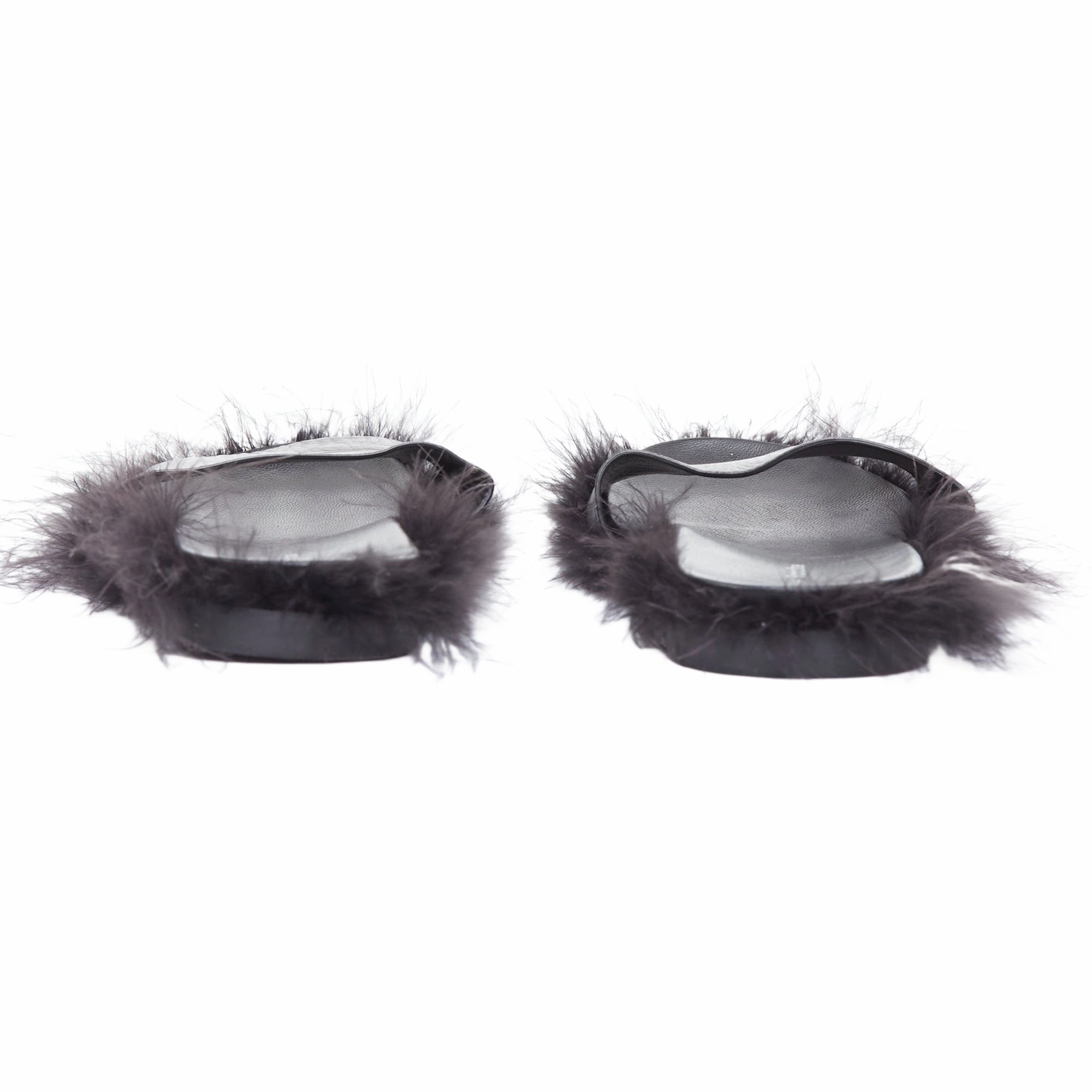 Simone Rocha Feather Trimmed Leather Flat Slides Mules