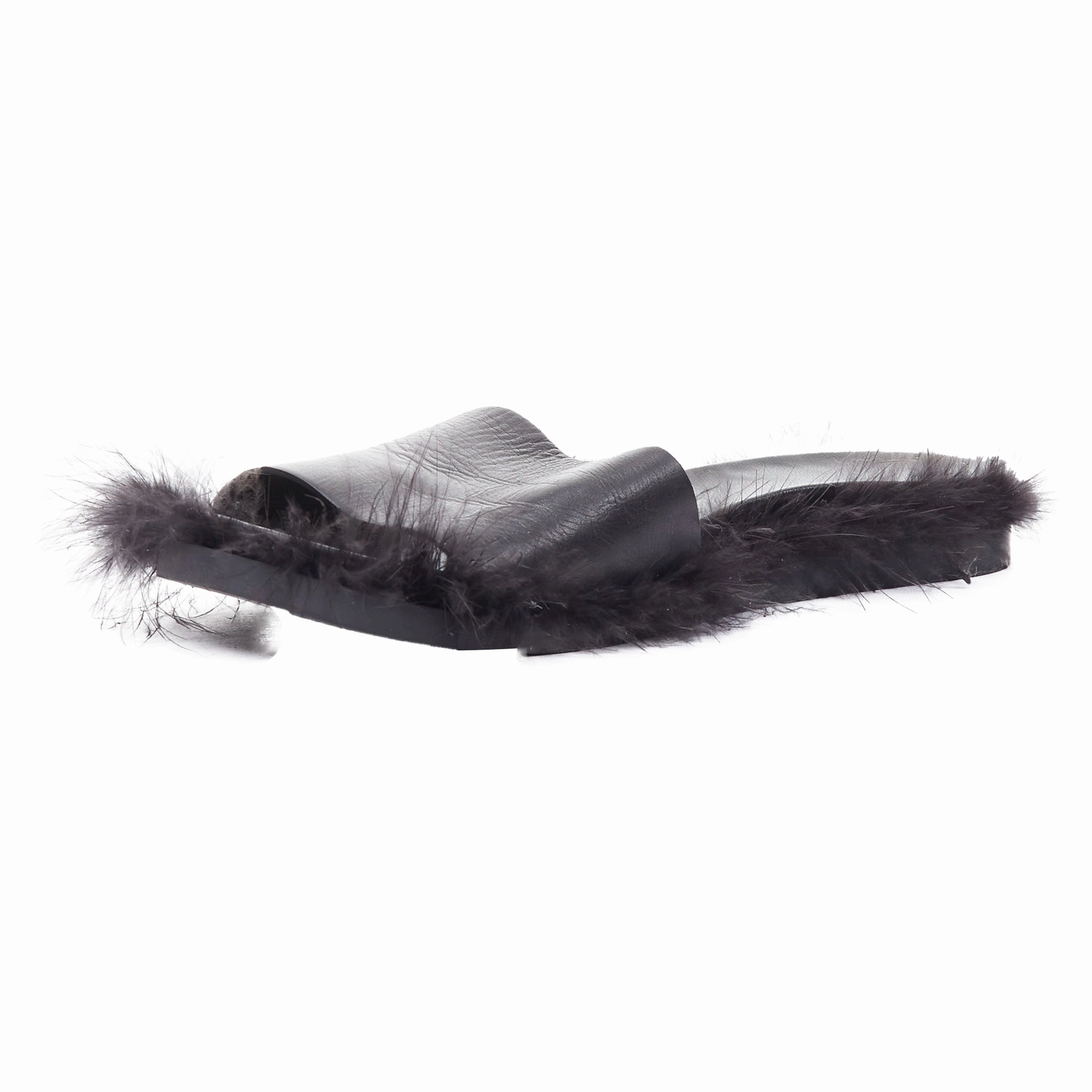 Simone Rocha Feather Trimmed Leather Flat Slides Mules
