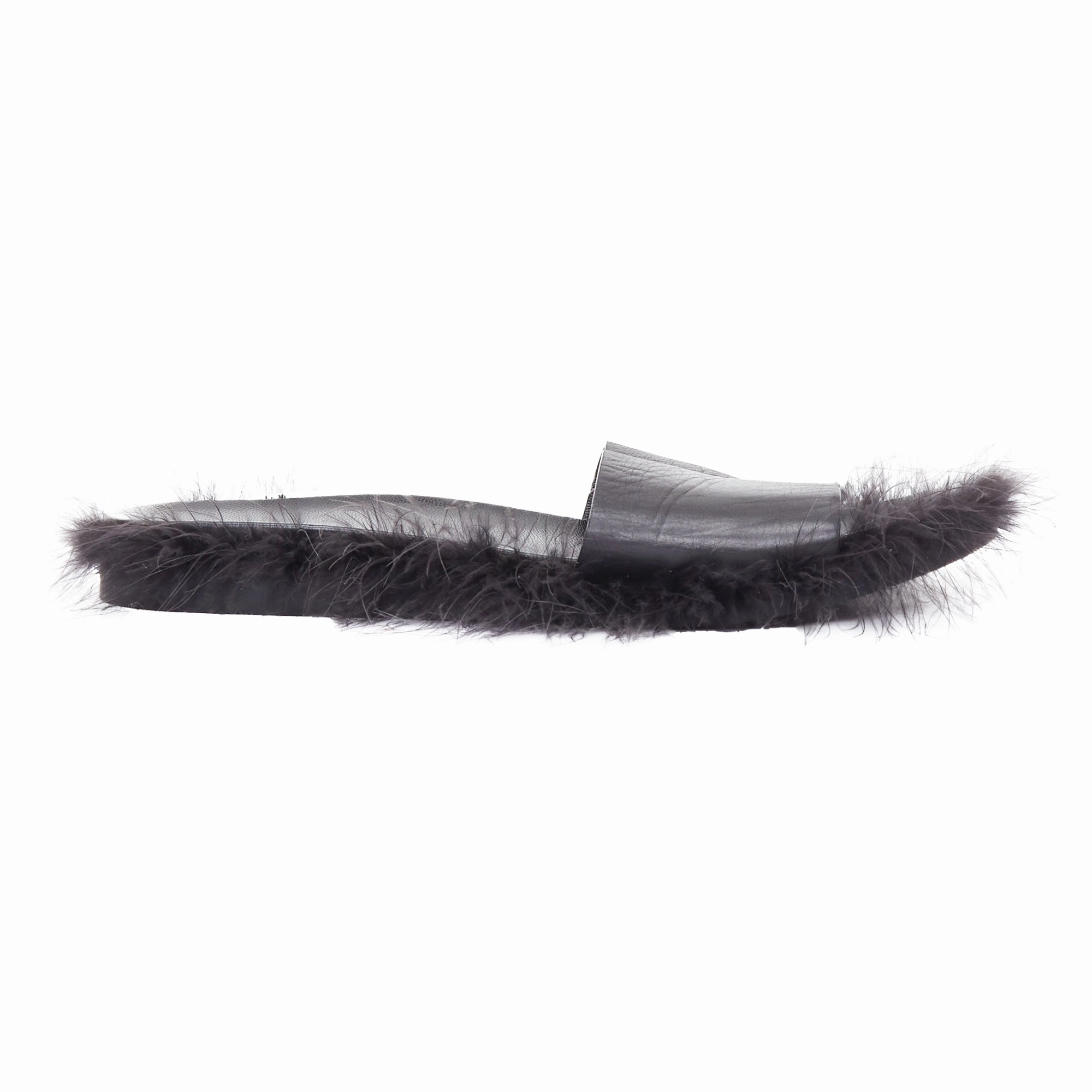 Simone Rocha Feather Trimmed Leather Flat Slides Mules