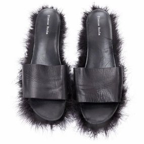 Simone Rocha Feather Trimmed Leather Flat Slides Mules