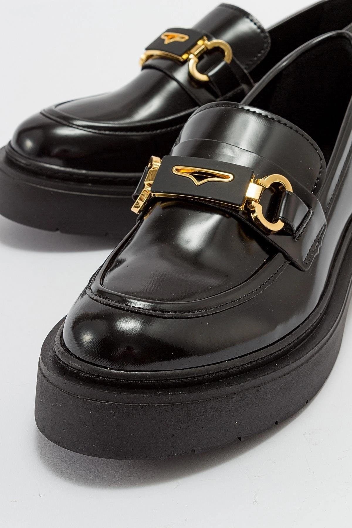 Simone Vegan Leather Bit Platform Loafers | Black Patent