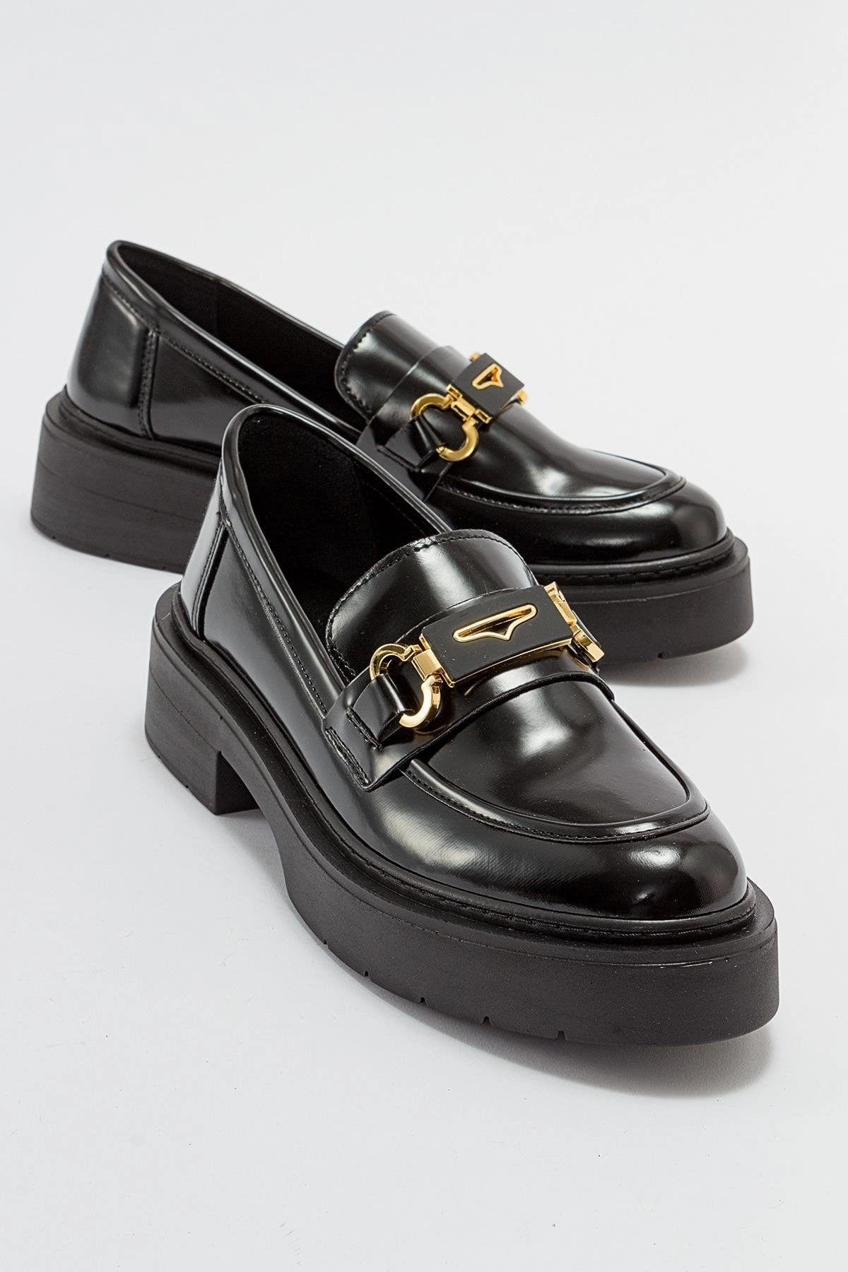 Simone Vegan Leather Bit Platform Loafers | Black Patent