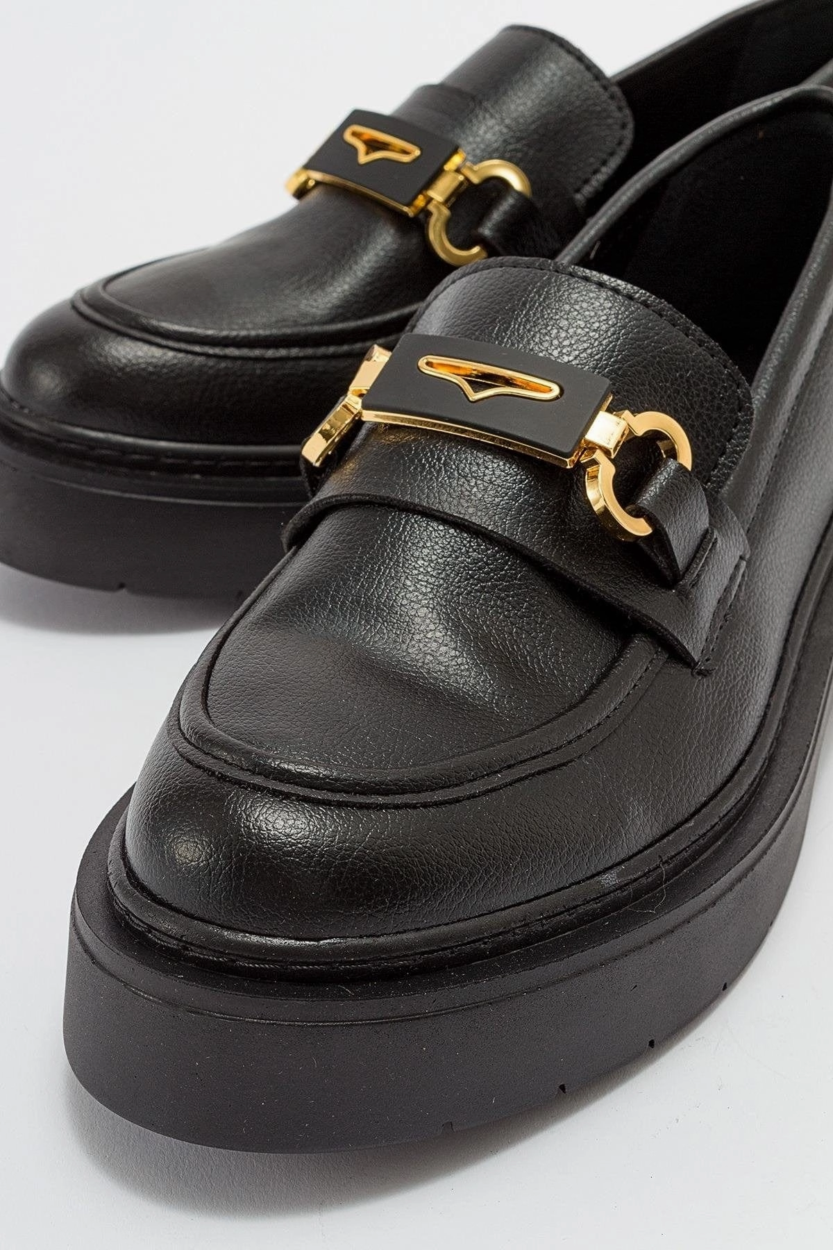 Simone Vegan Leather Bit Platform Loafers | Black