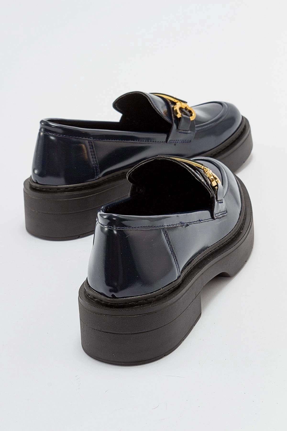 Simone Vegan Leather Bit Platform Loafers | Navy Patent