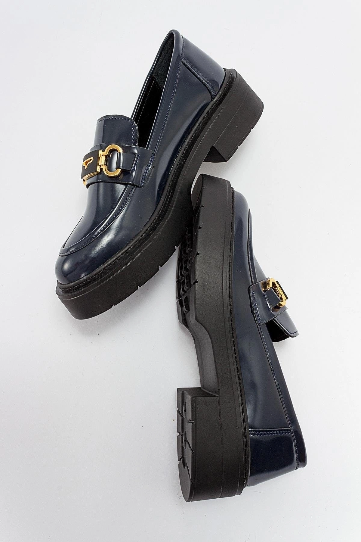 Simone Vegan Leather Bit Platform Loafers | Navy Patent