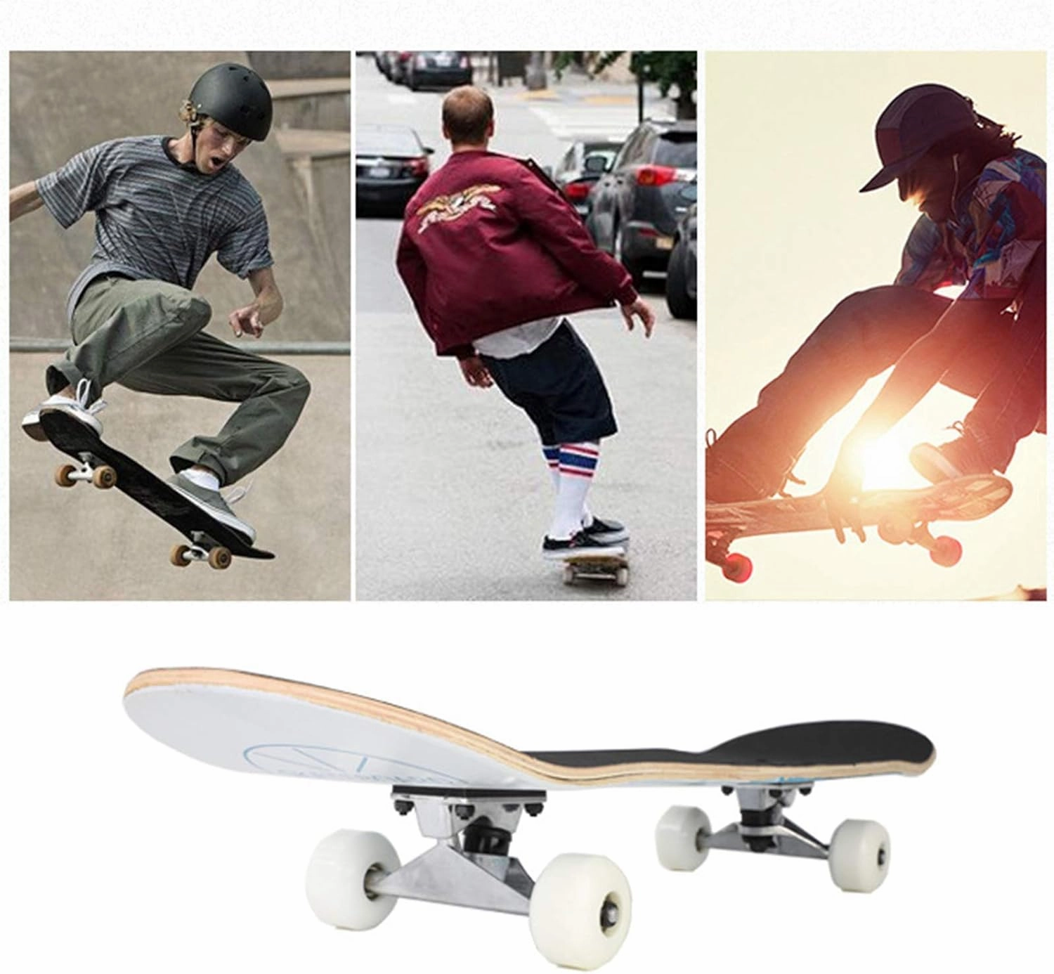 Skateboard 31inch Complete Skateboard 7 Layer Canadian Maple Deck Double Kick Concave Standard Skateboard Cruiser for Kids and Beginners A_79x29.5cm