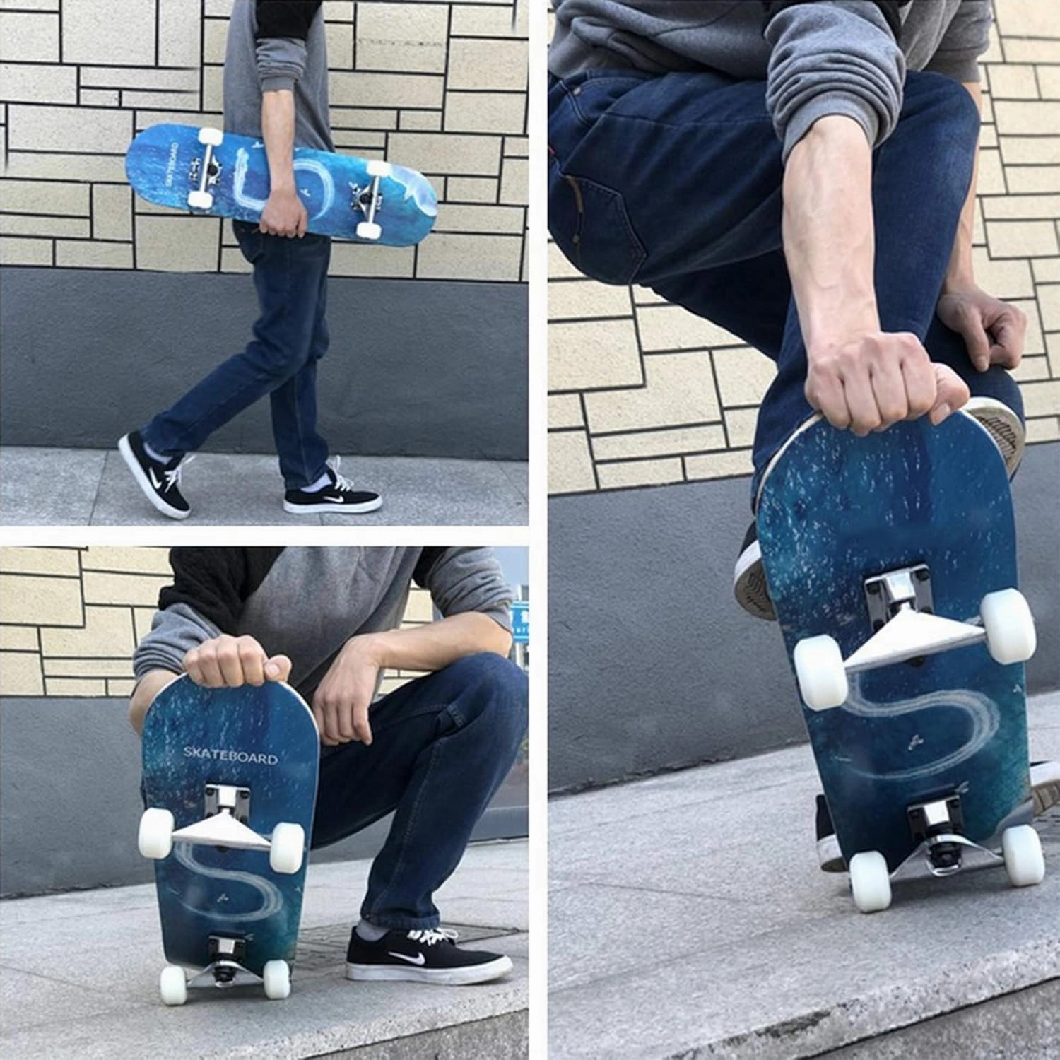 Skateboard 31inch Complete Skateboard 7 Layer Canadian Maple Deck Double Kick Concave Standard Skateboard Cruiser for Kids and Beginners A_79x29.5cm