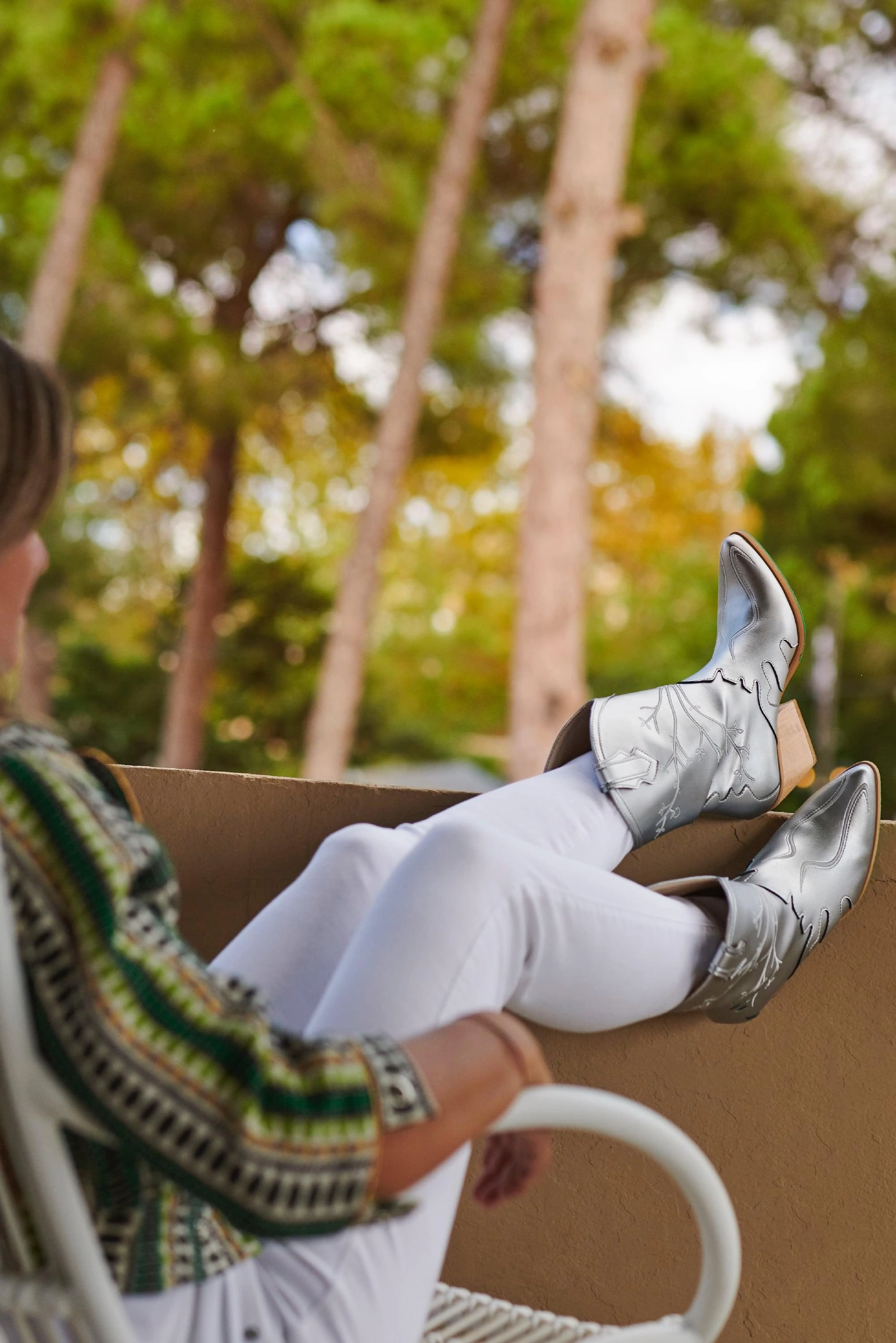 Sofie Vegan Apple Leather Cowboy Boots | Silver