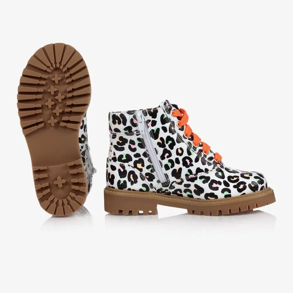 Sophia Webster Tia Combat Boots Girls Kids 13 Multi Leopard Print Leather KHD705