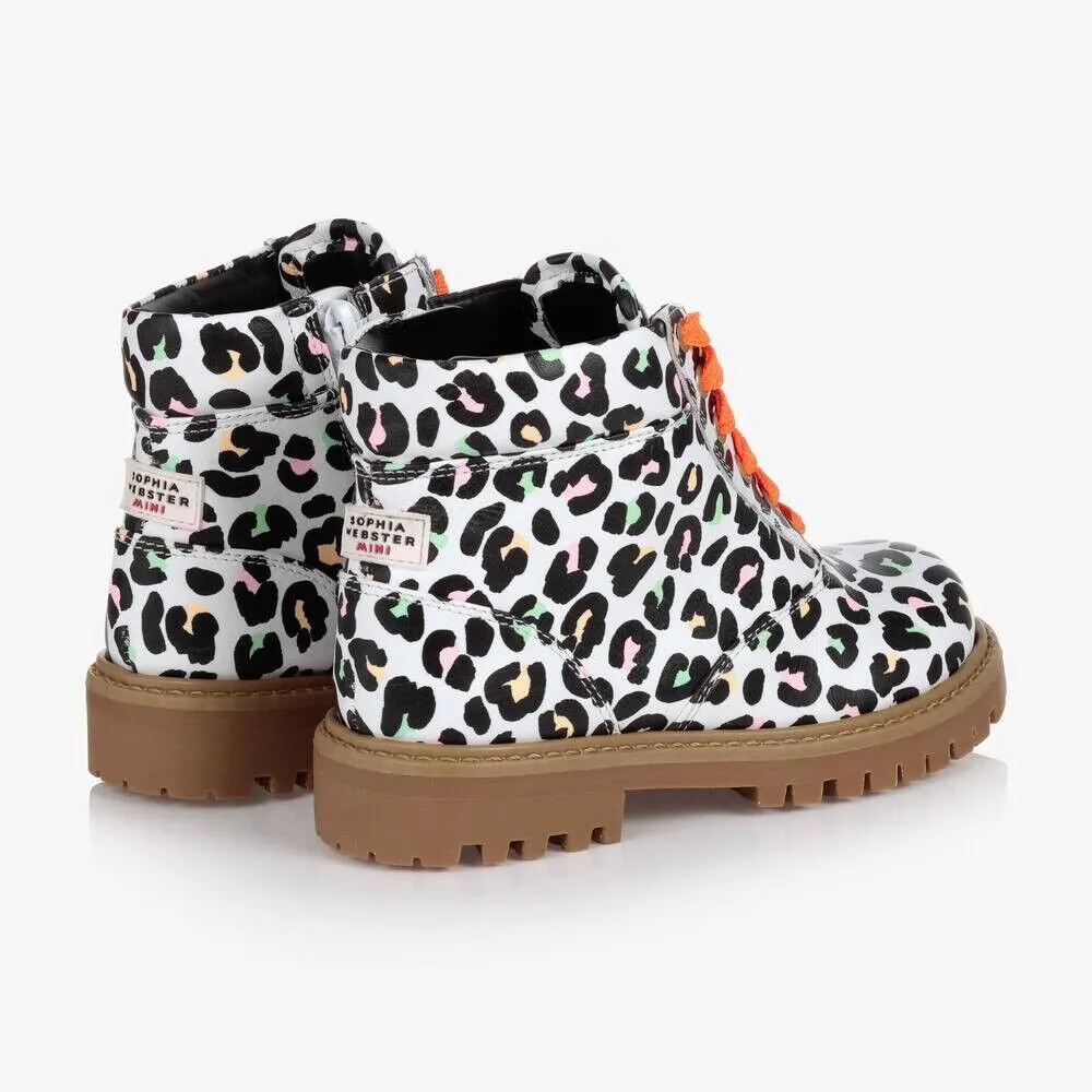 Sophia Webster Tia Combat Boots Girls Kids 13 Multi Leopard Print Leather KHD705