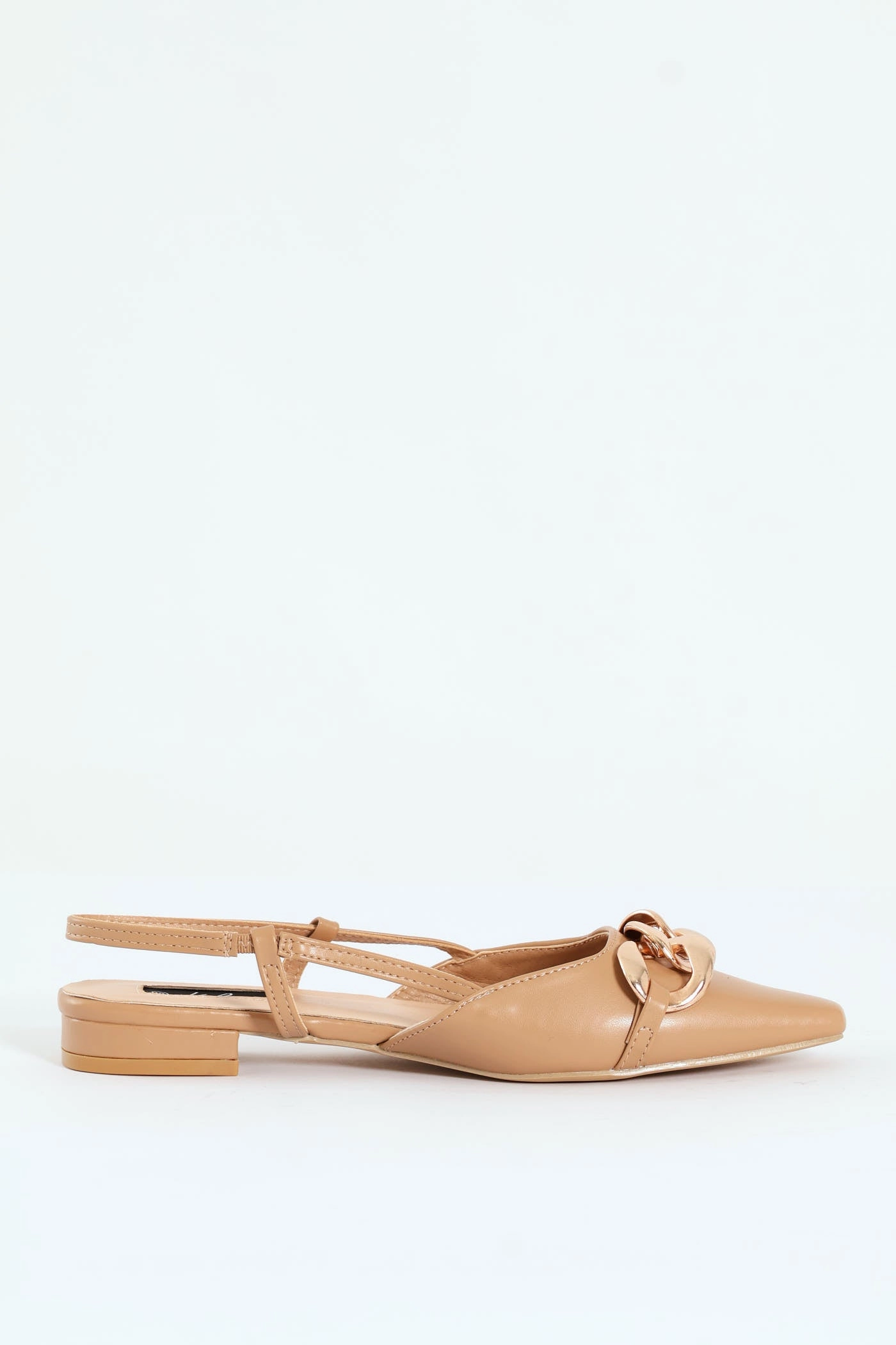 Square Toe Slingback Low Block With Chain Trim - Taupe