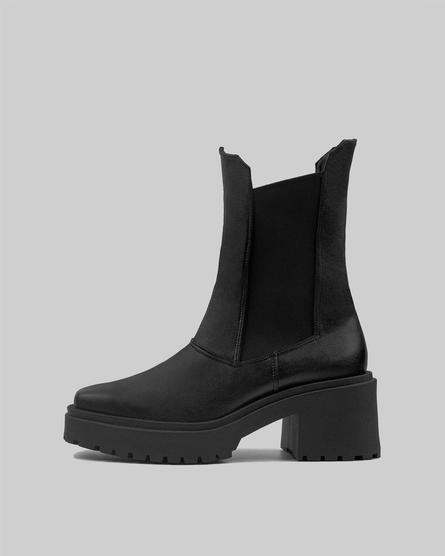 Squared Chelsea Grape Leather Vegan Boots | Black