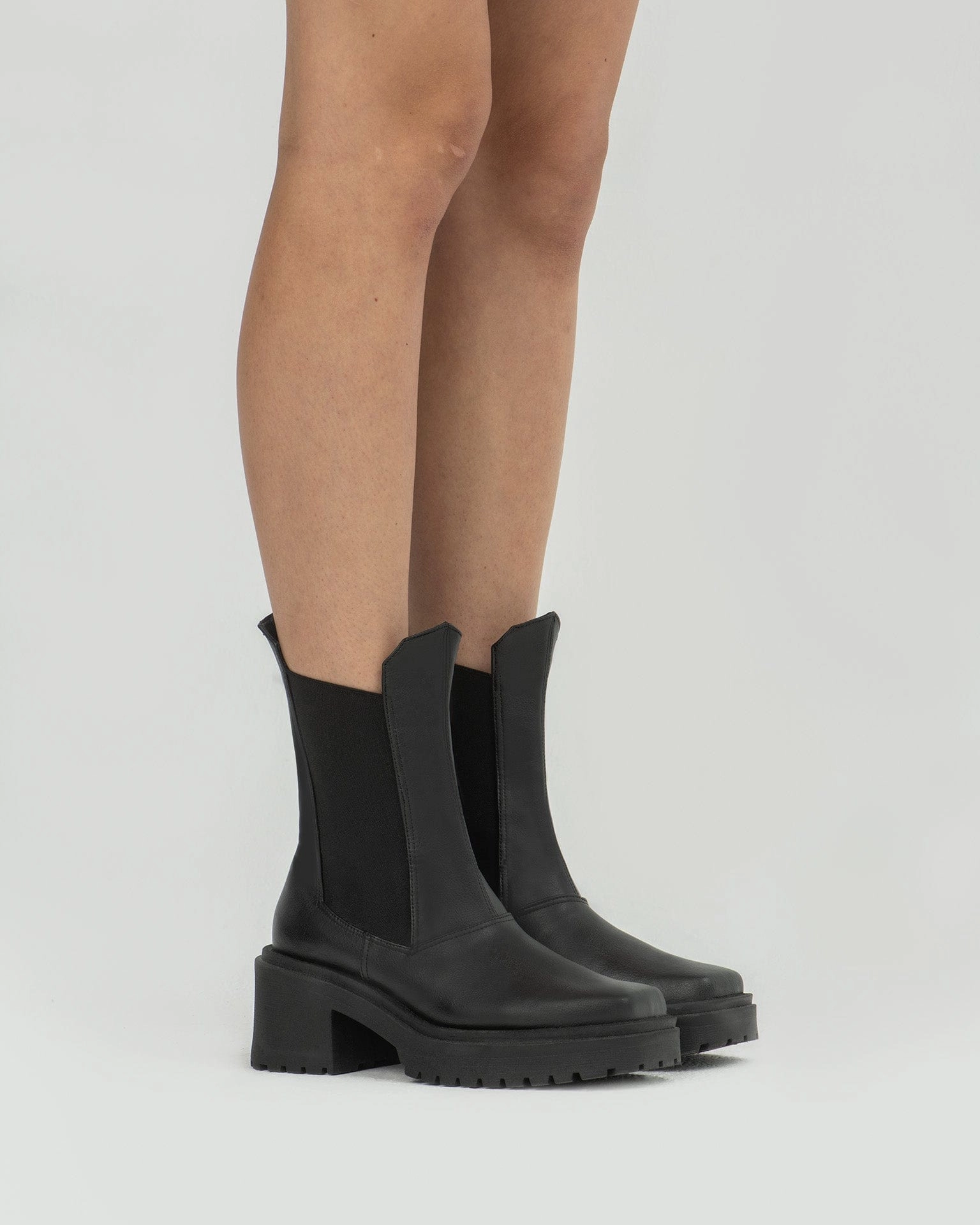 Squared Chelsea Grape Leather Vegan Boots | Black