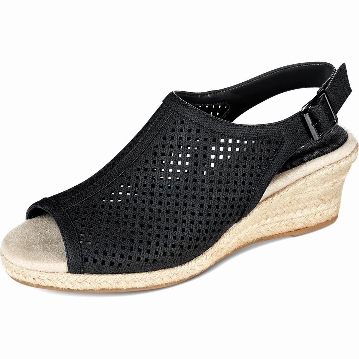 Stacy Womens Perforated Espadrille Wedge Sandals