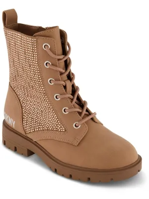 STASSI MENIA Girls Faux Leather Embellished Combat & Lace-up Boots
