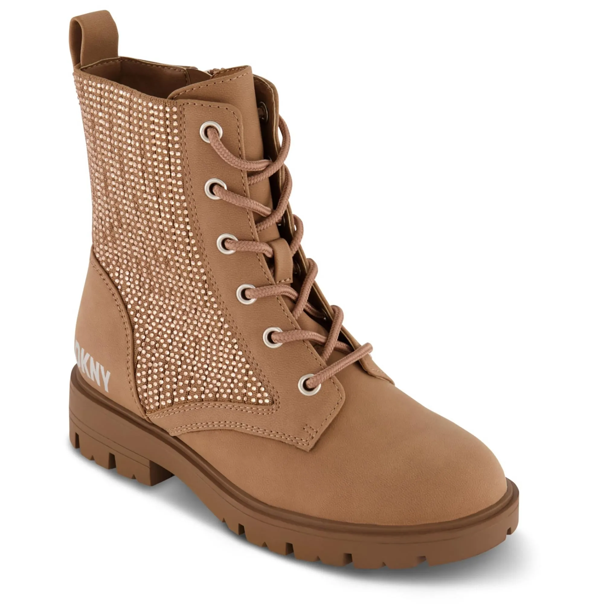 STASSI MENIA Girls Faux Leather Embellished Combat & Lace-up Boots