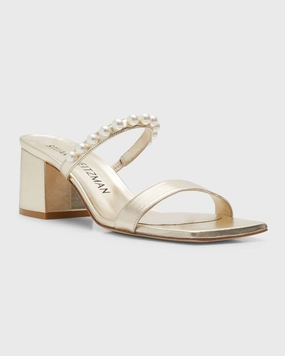 Stuart Weitzman Goldie 60 Sandals Women's 5.5 Gold Square Toe Block Heel KHD839