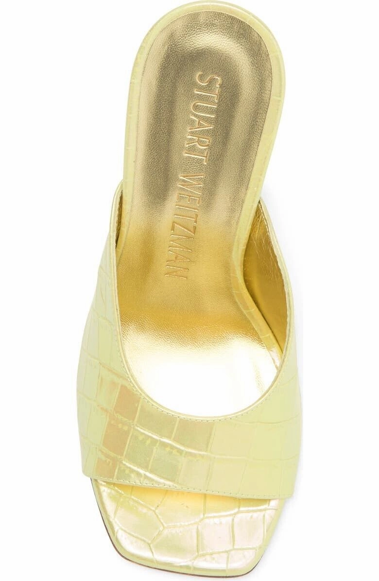 Stuart Weitzman Tia 100 Lucite Sandal Women's 5.5 Gold Slip-On Wedge Heel KHD849