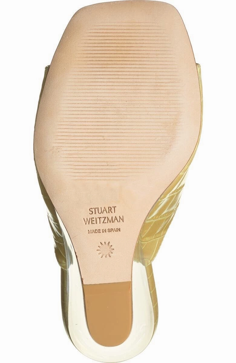 Stuart Weitzman Tia 100 Lucite Sandal Women's 5.5 Gold Slip-On Wedge Heel KHD849