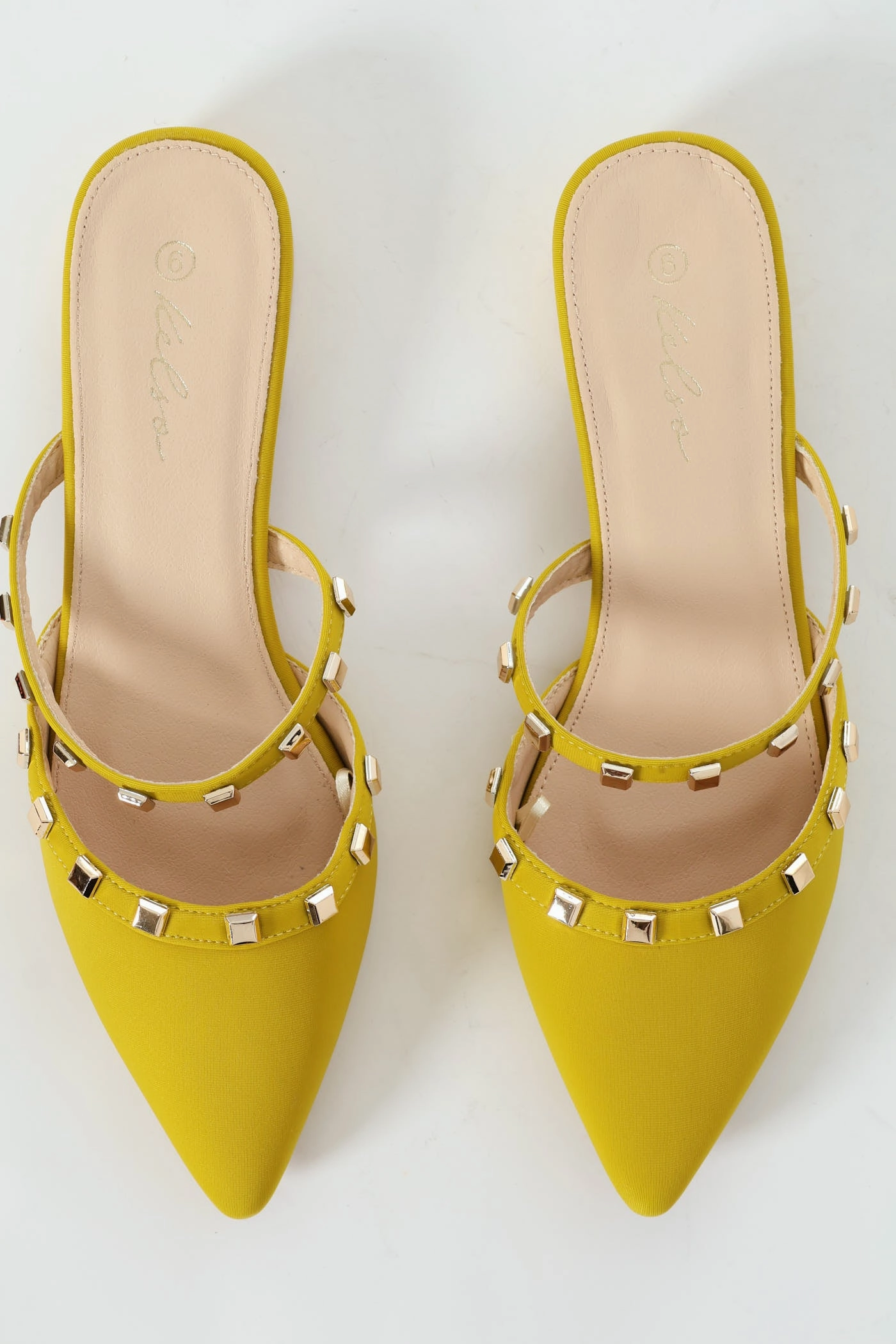 Studded Straps Pointy Mule Push In - Chartreuse
