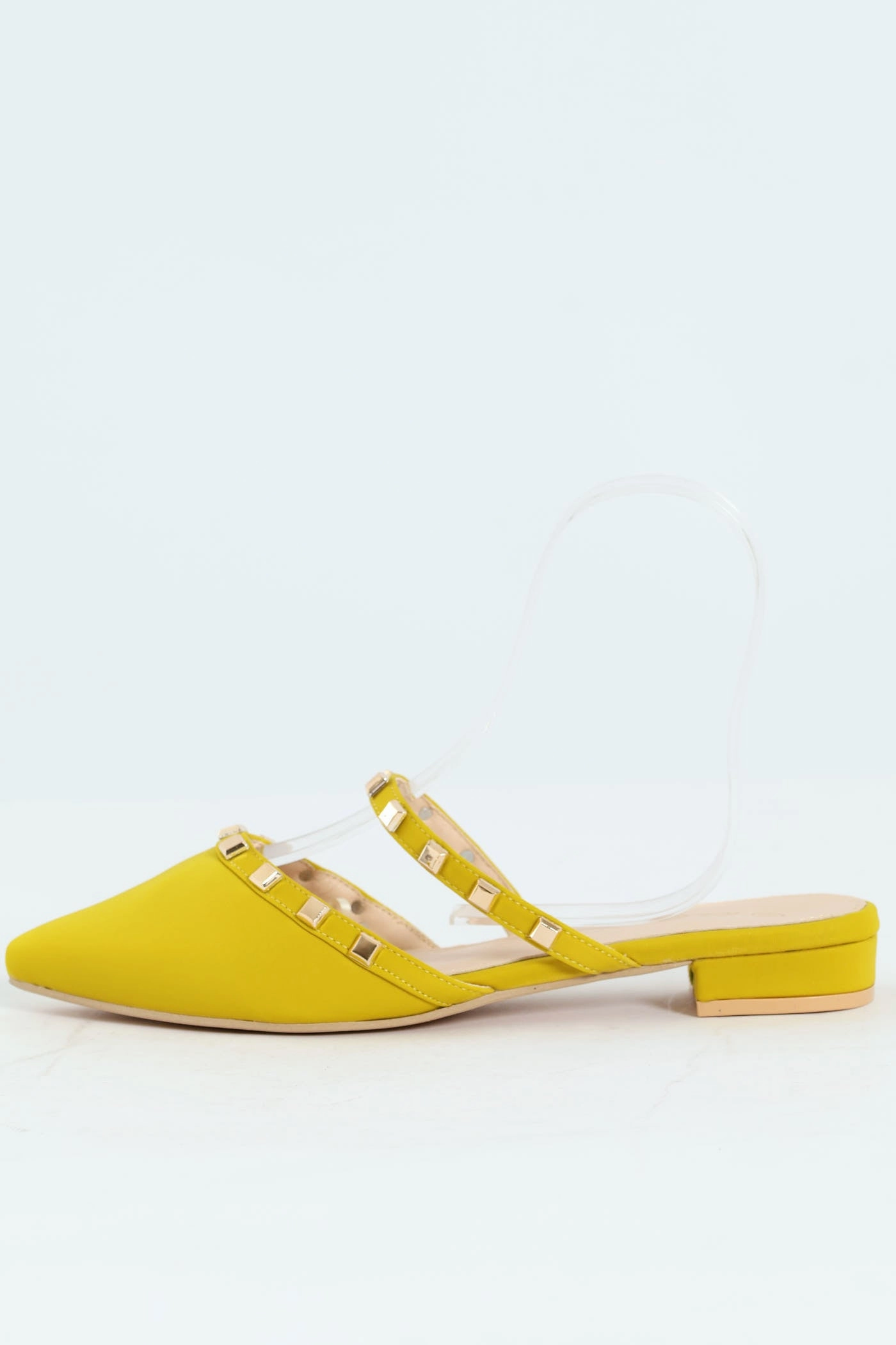 Studded Straps Pointy Mule Push In - Chartreuse