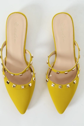 Studded Straps Pointy Mule Push In - Chartreuse