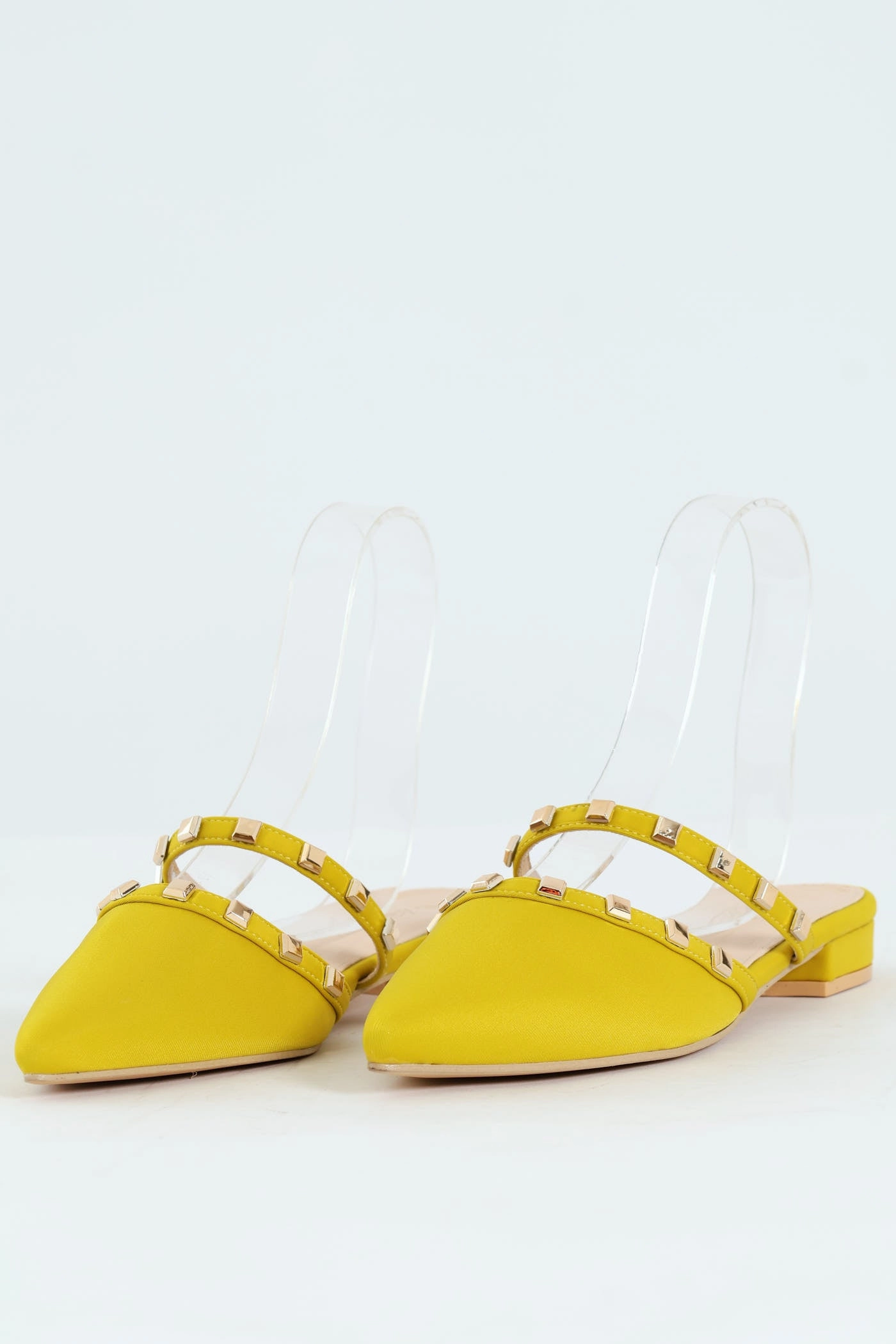 Studded Straps Pointy Mule Push In - Chartreuse