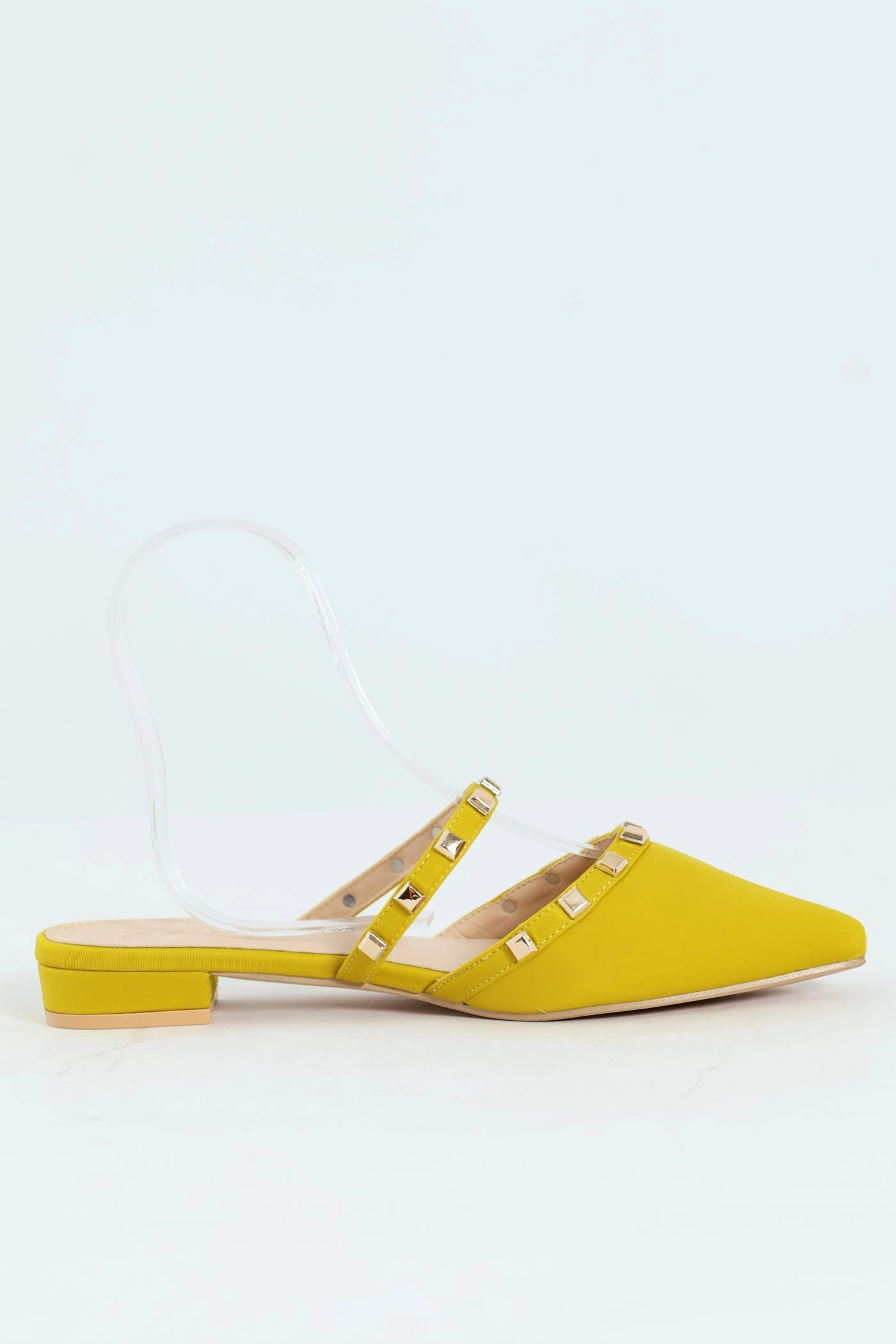 Studded Straps Pointy Mule Push In - Chartreuse