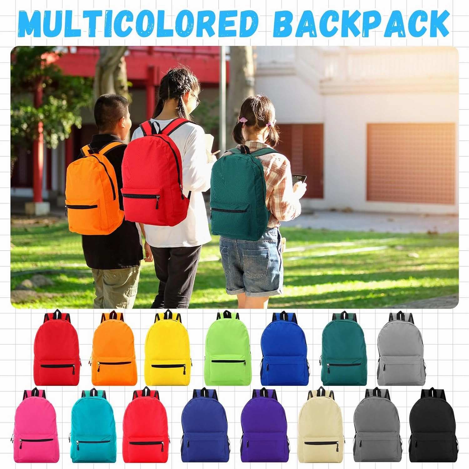 Sweetude 30 Pcs Backpack in Bulk 16" School Bookbags for Kids Lightweight Student Backpack Basic Casual Backpacks School Supply Kits for Girls Boys, 15 Colors