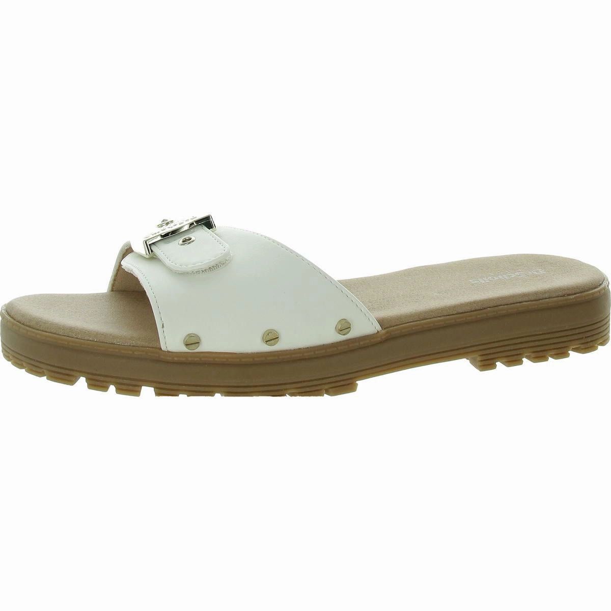 Think Iconic Womens Faux Leather Slip On Slide Sandals