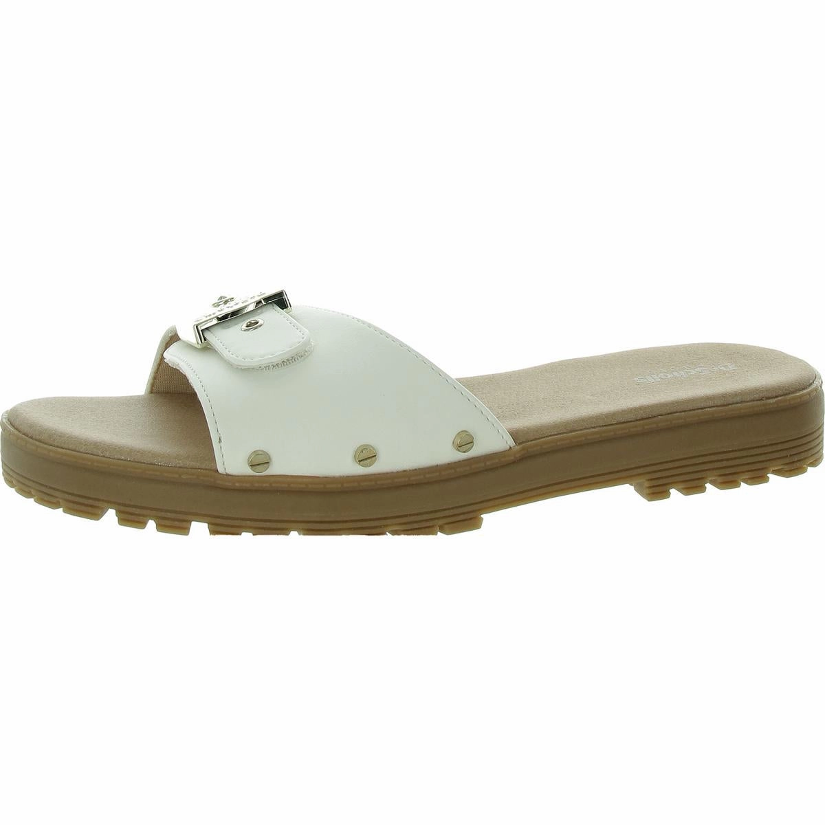 Think Iconic Womens Faux Leather Slip On Slide Sandals