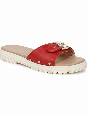 Think Iconic Womens Faux Leather Slip On Slide Sandals