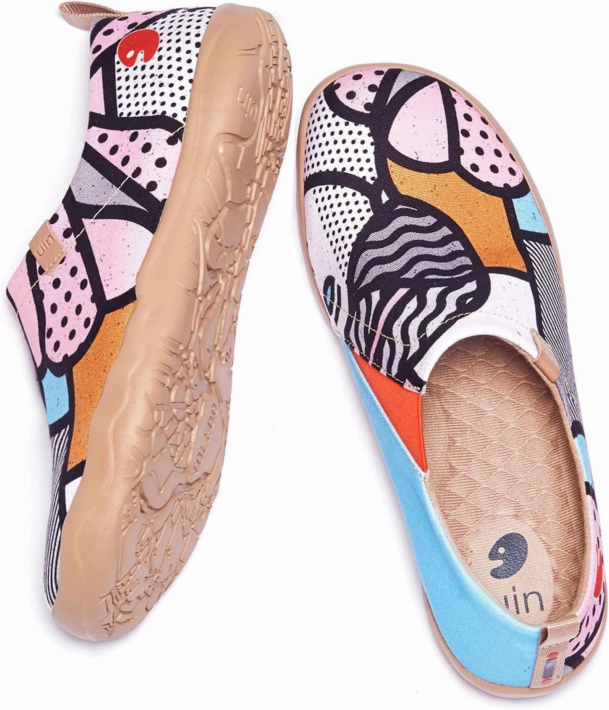 UIN Women's Slip On Sneakers Casual Loafers Knitted Art Painted Comfort Soft Walking Shoes