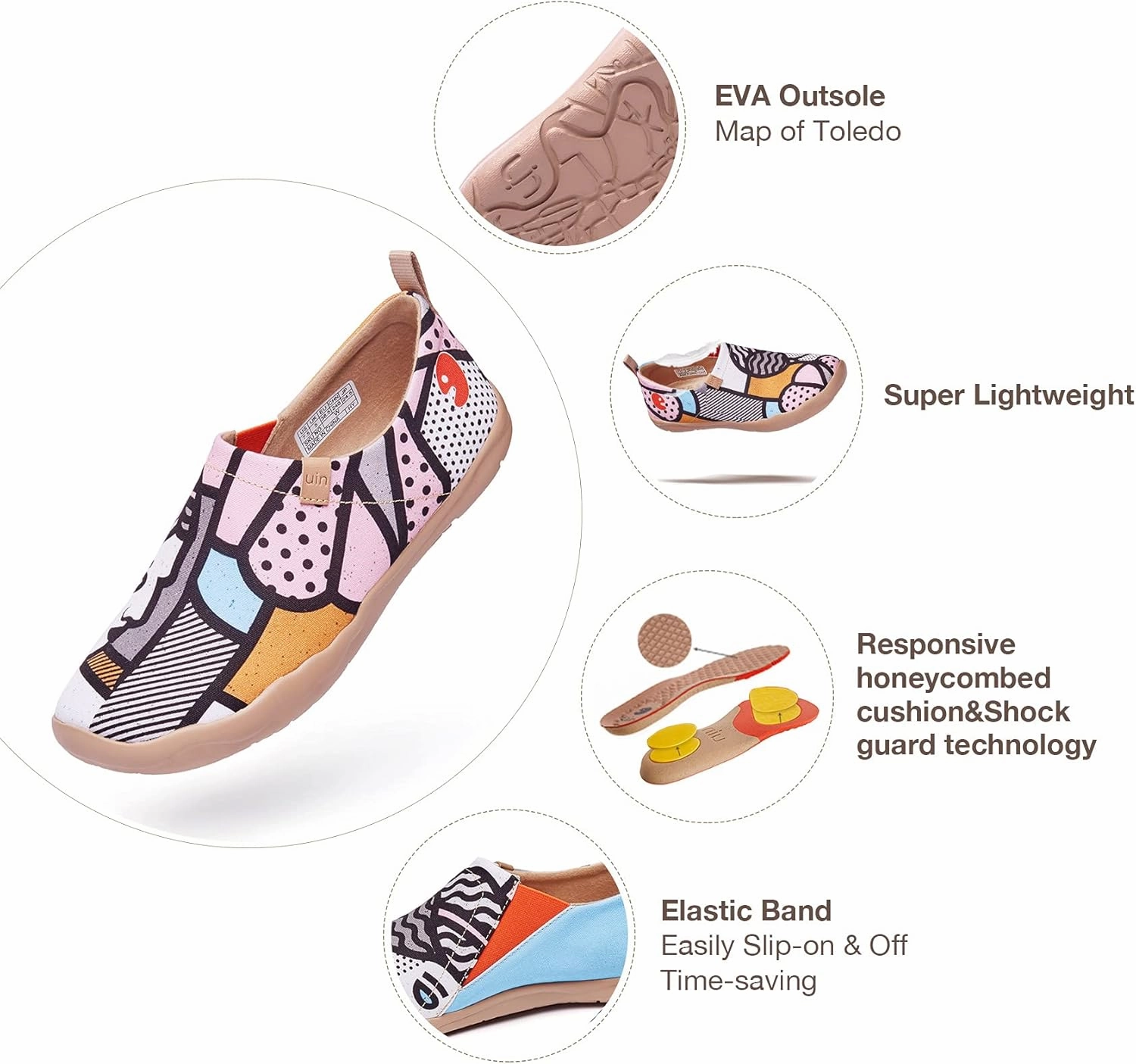 UIN Women's Slip On Sneakers Casual Loafers Knitted Art Painted Comfort Soft Walking Shoes