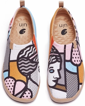 UIN Women's Slip On Sneakers Casual Loafers Knitted Art Painted Comfort Soft Walking Shoes