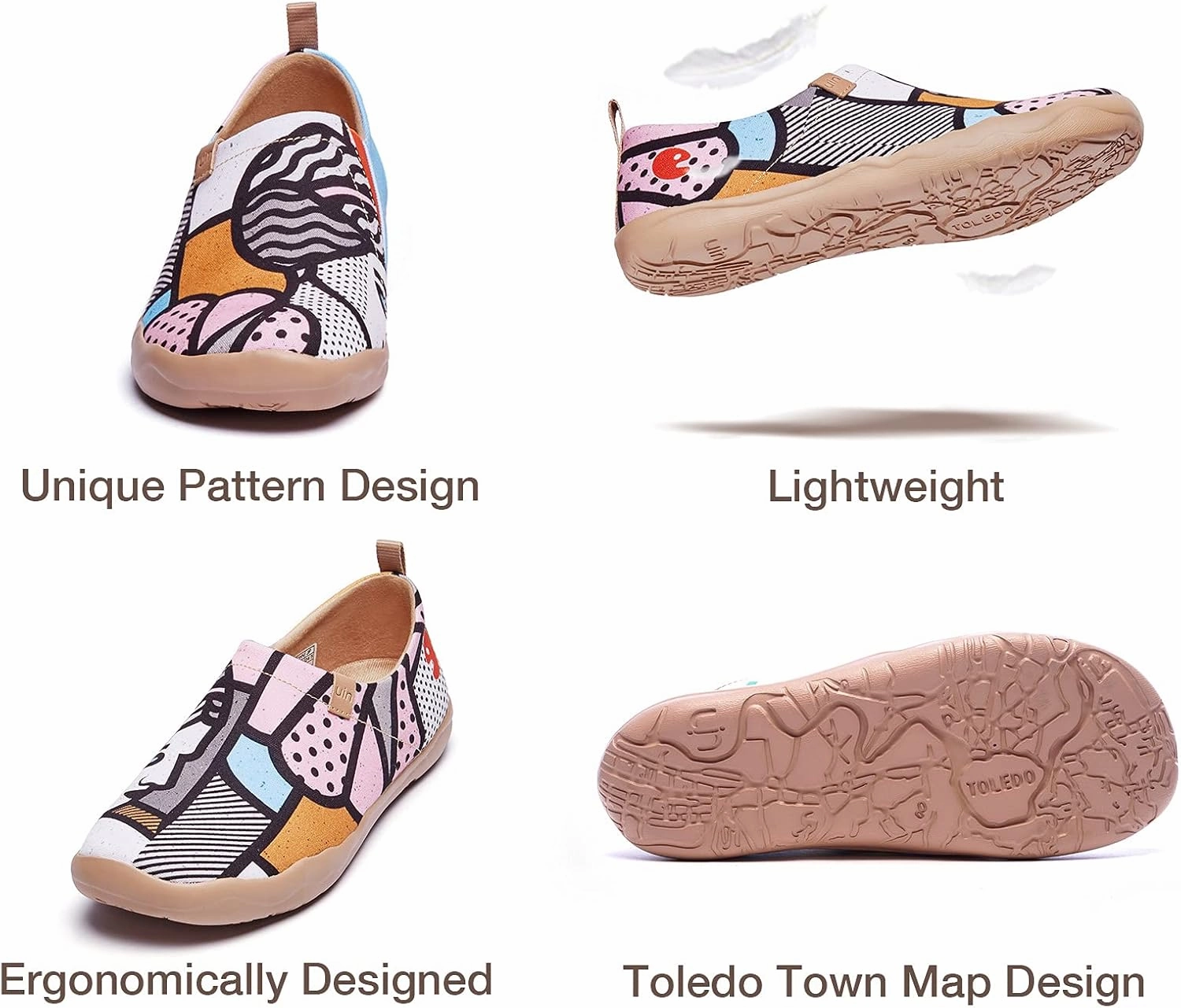 UIN Women's Slip On Sneakers Casual Loafers Knitted Art Painted Comfort Soft Walking Shoes